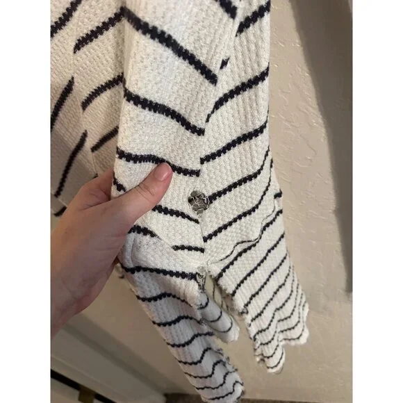 Free People Oversized Black & White Striped Sunset Park Thermal Sweater Tunic - Picture 11 of 12